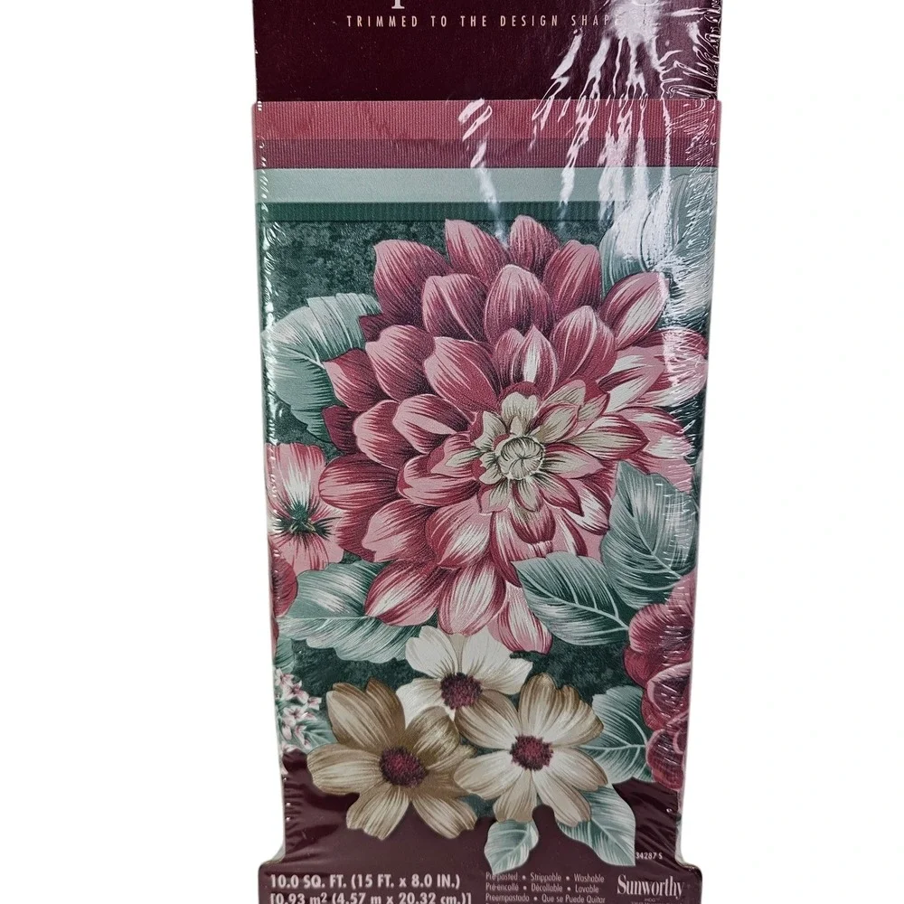 Wallpaper Border‎ Floral Decorative Sculptured Edge Flowers 15 yds Total New Vtg